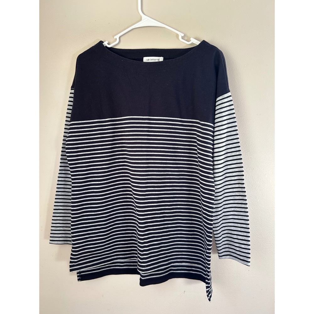 90s Liz Claiborne Women's Striped Long Sleeve Boat Neck Tunic Top Size L Coastal
